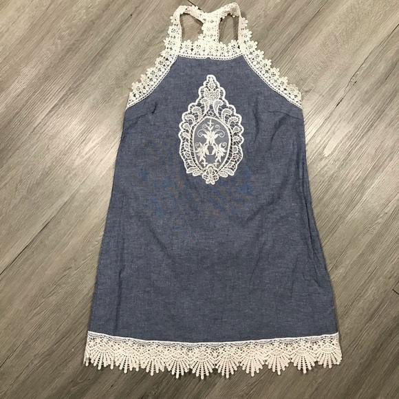 W by Wenjie Blue Cotton & Lace Dress size S - Picture 4 of 8